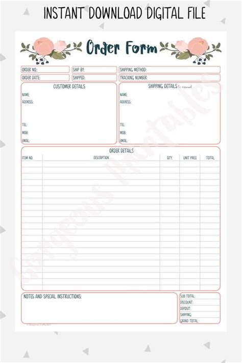Order Form Printable For Business Client Order Form Etsy Uk Desain