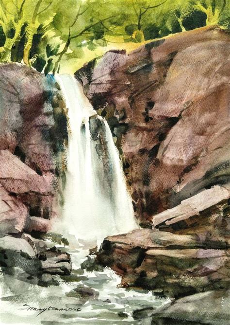 Waterfalls Watercolor Water Watercolor Landscape Paintings