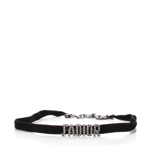 Christian Dior Velvet Crystal Jadior Choker Necklace Black 289897