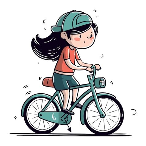 premium vector cute girl riding a bicycle vector illustration in cartoon style