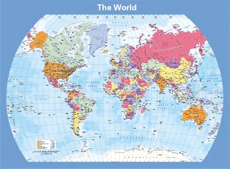 Large Political World Map Curved Projection Cosmographics Ltd