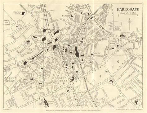 Harrogate Vintage Towncity Plan Yorkshire Ward Lock 1961 Old Vintage Map