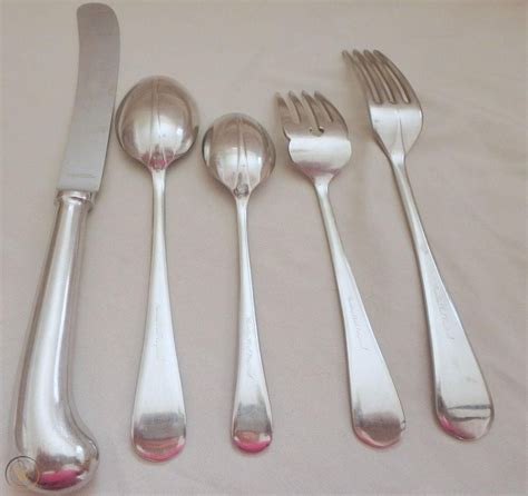 Vintage Gentry Sheffield England Stainless Steel 5pc Set Knife Spoon