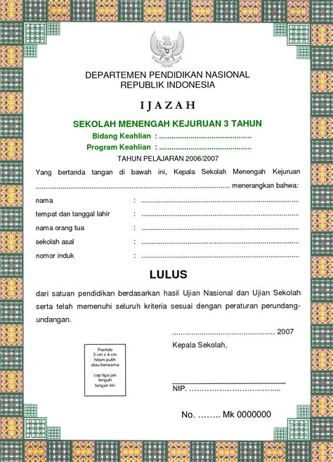 Download Blangko Ijazah Sma Tahun 2006 Buku Belajar