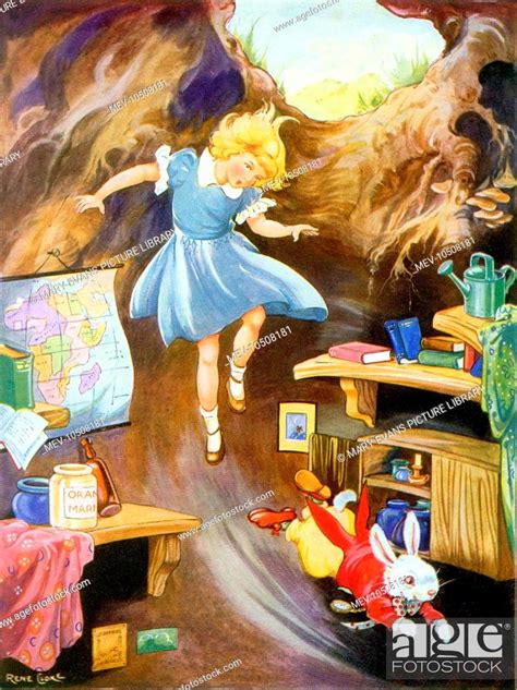 Alice In Wonderland Chasing The White Rabbit And Falling Down The