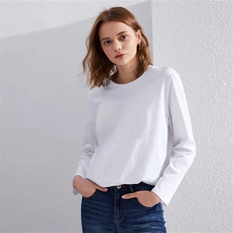Casual Simple But Awesome Cotton Soft Basic White T Shirts For Women Girls O Neck Long Sleeve