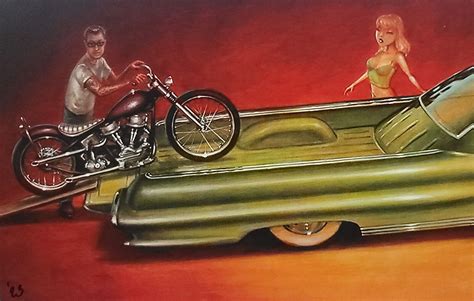 Signed Keith Weesner Poster Vtg Harley Panhead Chopper Hot Rod Pickup