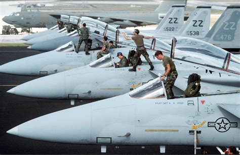Usaf 18th Tactical Fighter Wing Maintenance Personnel Preforming Pre