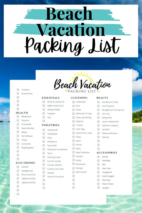Beach Packing Checklist Printable