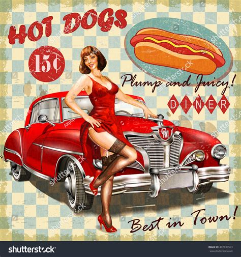 Hot Dog Vintage Poster Pinup Girl Stock Vector 492833593 Shutterstock