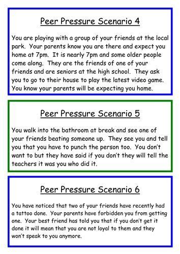 Peer Pressure Scenario Cards Peer Pressure Activities Peer Pressure
