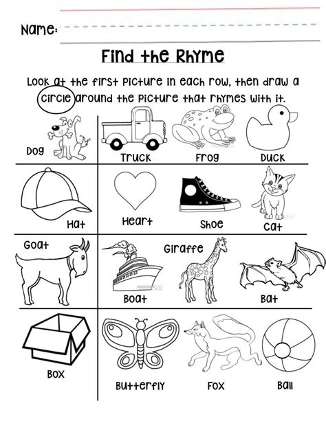 Rhyming Words Worksheets For Kindergarten Printable Kindergarten