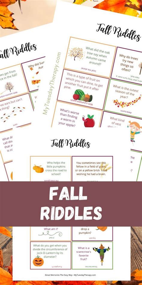 Fall Riddles For Kids Fall Riddle Cards For Kids Use Them As Lunch