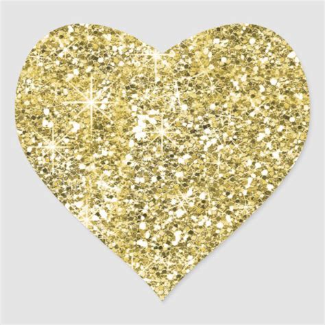 Faux Gold Glitter Print Trendy Heart Stickers Gold