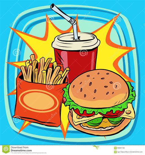 On the balcony is an iconic piece of british pop art. Fast Food Fries Burger Drink Cola Stock Vector ...