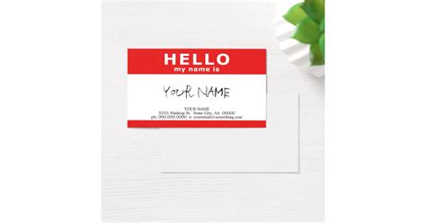 Hello My Name Is Red Business Card Zazzle
