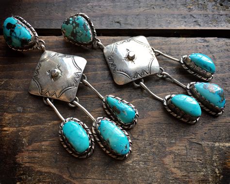 Natural Morenci Turquoise Dangle Earrings Vintage Navajo Native