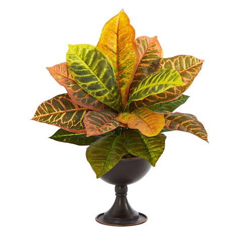 14 Garden Croton Artificial Plant In Metal Chalice Real Touch