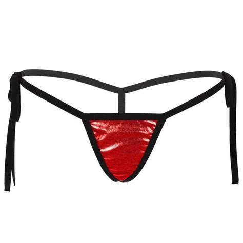 YEAHDOR Femme Sexy String Brillant Mini Slip Métallique Bikini Thong G string T back Erotique