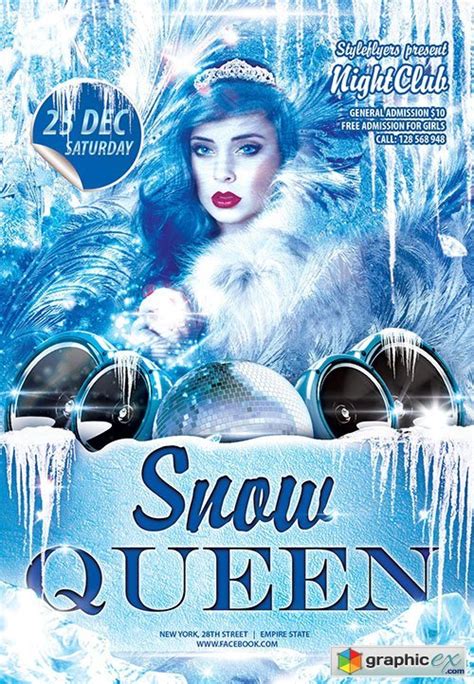 snow queen party flyer psd template facebook cover   vector stock image