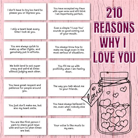 210 Reasons Why I Love You Printable Diy Jar Printable Love Notes