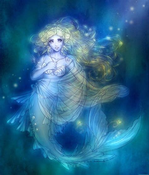 Cute Cartoon Mermaid On Blue Background By Daekazu Sirènes Fantastiques Belle Sirène Fantasy