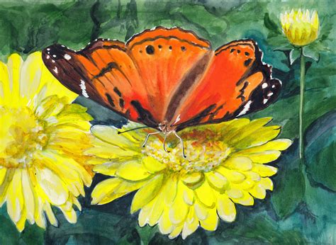 Orange Butterfly Watercolor Painting