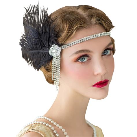 Sweetv Flapper Headbands Womens 1920s Headpiece Black Great Gatsby