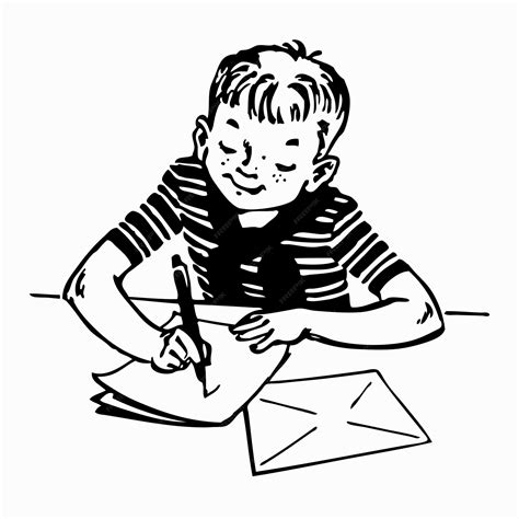 Niño Escribiendo Una Carta Vector Premium