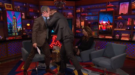 Watch Andy Cohen Allison Janney And John Benjamin Hickey Kiss In The Clubhouse Watch What
