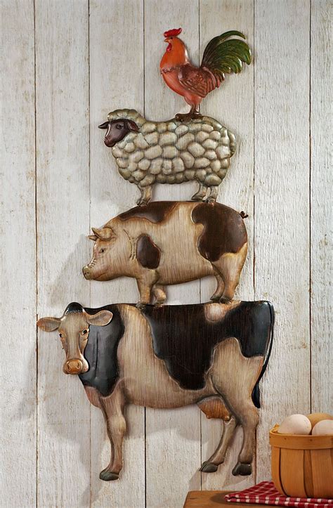 Creative retro old industrial style decorative ornaments wooden round gear bar wall room home wall hanging art decorations. Stacked Farm Animals Country Farmhouse Metal Decor Plaque Cow Pig Sheep Rooster | Farm animals ...