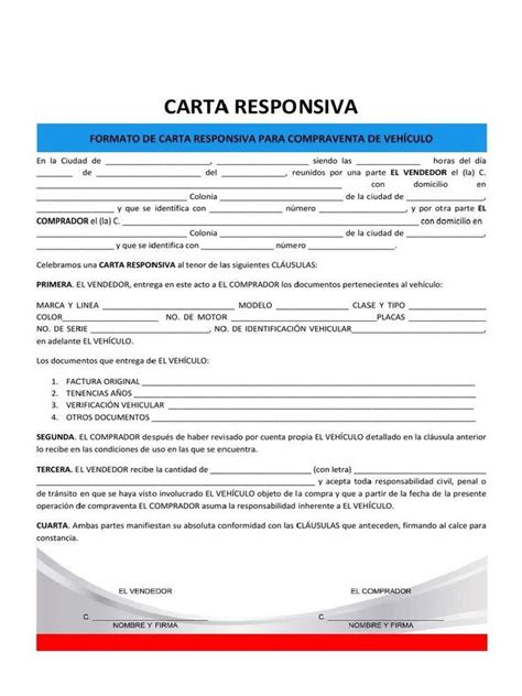 Como Llenar Carta Responsiva De Vehiculo Pdf