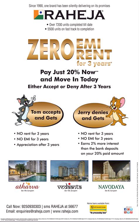 Raheja Zero Emi Rent For 3 Years Pay Just 20 Now And Move In Today Ad Advert Gallery