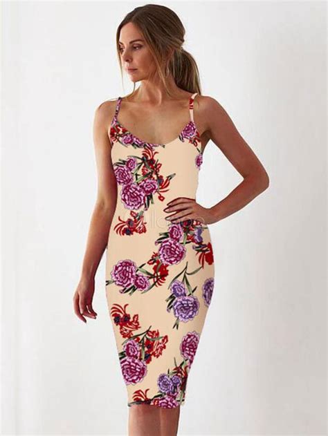 Floral Bodycon Dress Sleeveless Summer Dress Straps Shaping Midi Dress Bodycon Floral Dress
