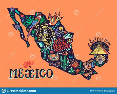 Mapa Estilizado Ilustrado De México Ilustración Del Vector
