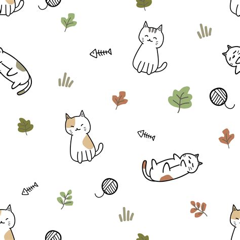 Cute Cat Kitten Cartoon Doodle Seamless Pattern 2423380 Vector Art At