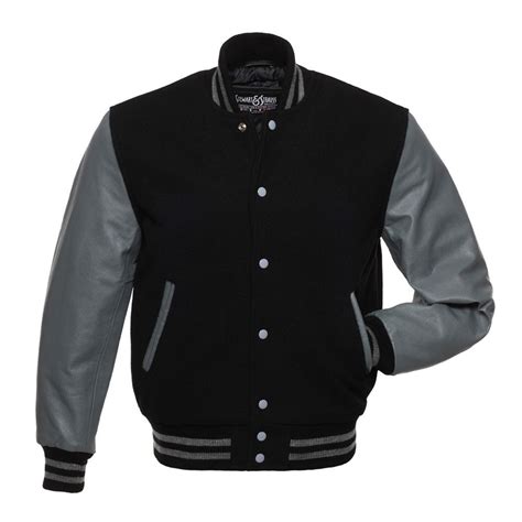 Black Wool And Grey Leather Letterman Jacket C123 Leather Varsity