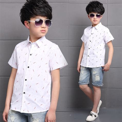 Boys Summer Shirts Short Sleeve Kids Cotton Tops For Boy White Shirts