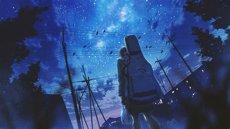 Anime Girl Night Sky Wallpapers Wallpaper Cave