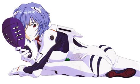 An Anime Character Laying On The Ground Holding A Mirror