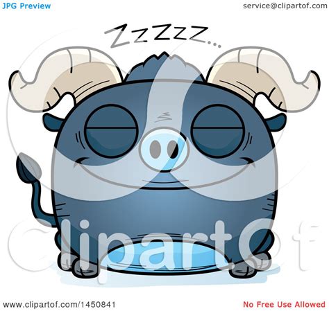 Clipart Graphic Of A Cartoon Sleeping Blue Ox Character Mascot