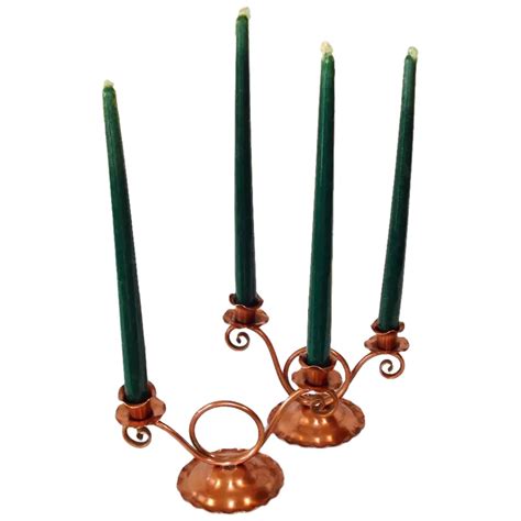 Pair Gregorian Copper Double Candlesticks Bonus Triple Holder Ruby Lane