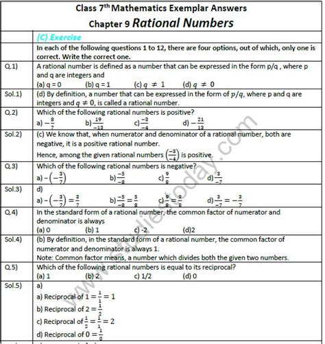 Rational Numbers Worksheet Grade 7 Cbse