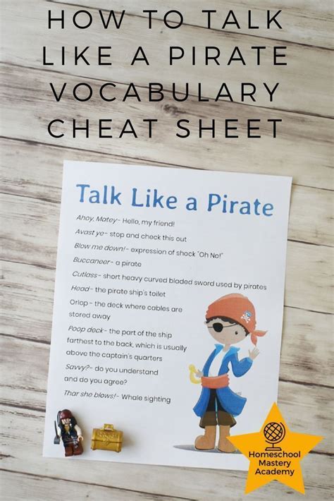 How To Talk Like A Pirate Vocabulary Cheat Sheet Pirate Vocabulary