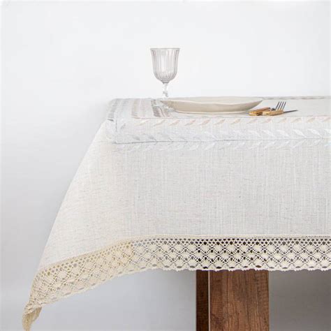 Generico Mantel De Mesa Espiga Bordada Beige Rectangular 150x230cm