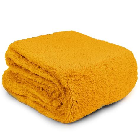 Pavilia Fluffy Sherpa Throw Blanket Twin Mustard Yellow Gold Plush