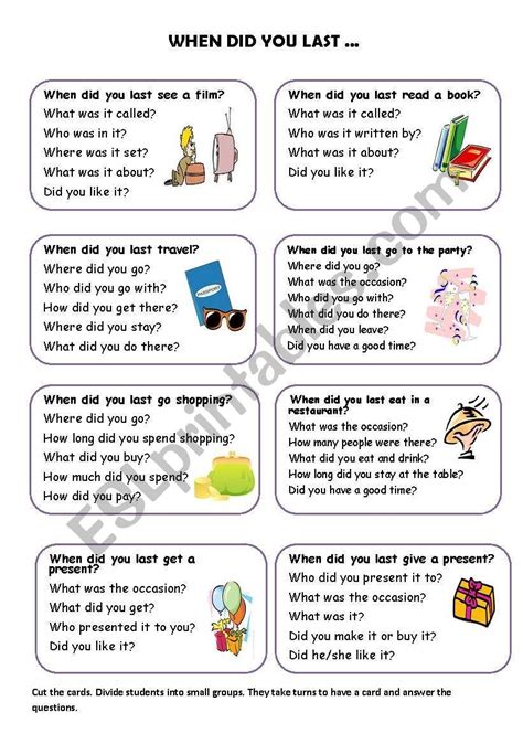 When Did You Last Past Simple Speaking Cards ESL Worksheet By Lesya Volk Learning