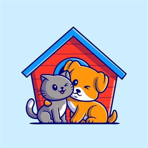 Cute Cat And Dog Cartoon Vector Icon Illustration Animal Friend Icon