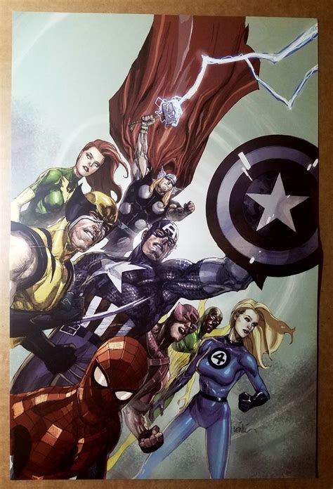 X Men Avengers Fantastic Four Marvel Poster By Francis Leinil Yu