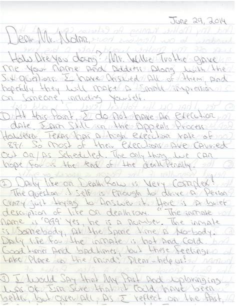 What letter to write to someone in jail? Letters From Death Row: Pete Russell, Texas Inmate 999443